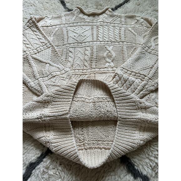 Vintage Gap Sweater Pullover Turtleneck heavy cream linen Cable Hand Knit sz M - Picture 11 of 13